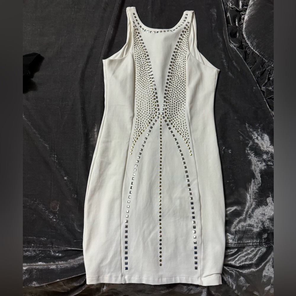 Bebe White studded mini dress
